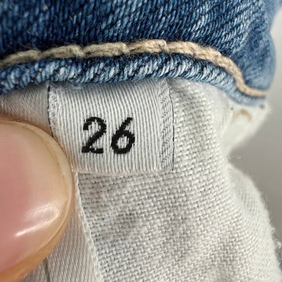 Guess Blue Cut-Off Short Denim Distressed Mid-Rise Raw Hem Classic Zip Fly Sz 26 - Picture 6 of 6